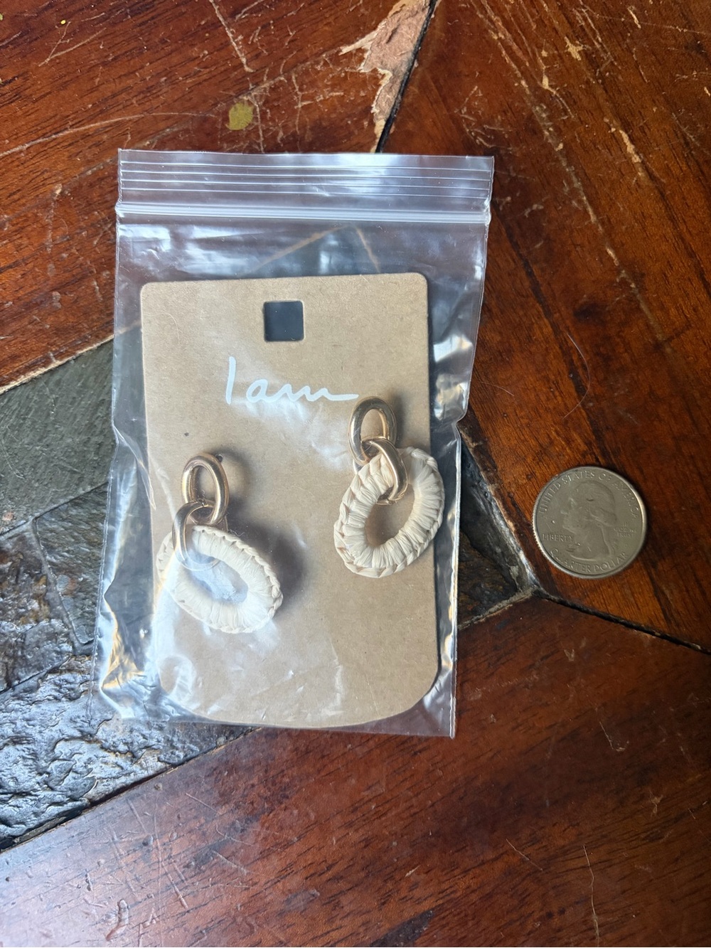 I Am white wrapped hoop dangle earrings